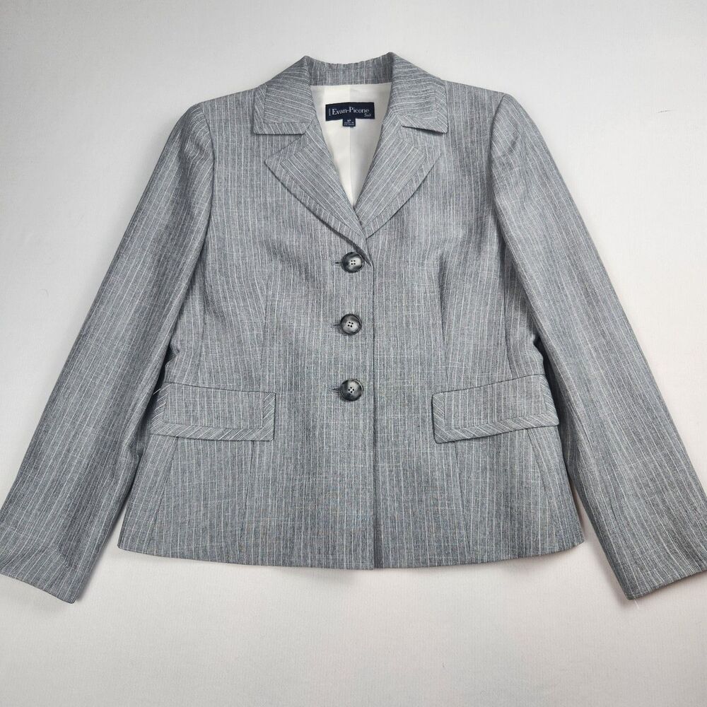 Evan Picone Blazer Womens 6P Gray Striped OfficeChic Business DressyCasual